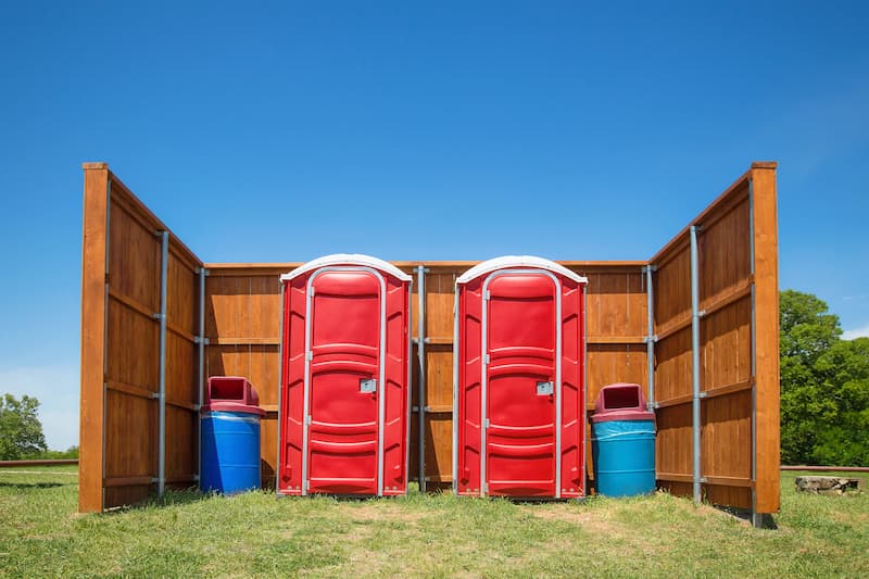Short-term porta potty units staged for delivery in Winona, Minnesota